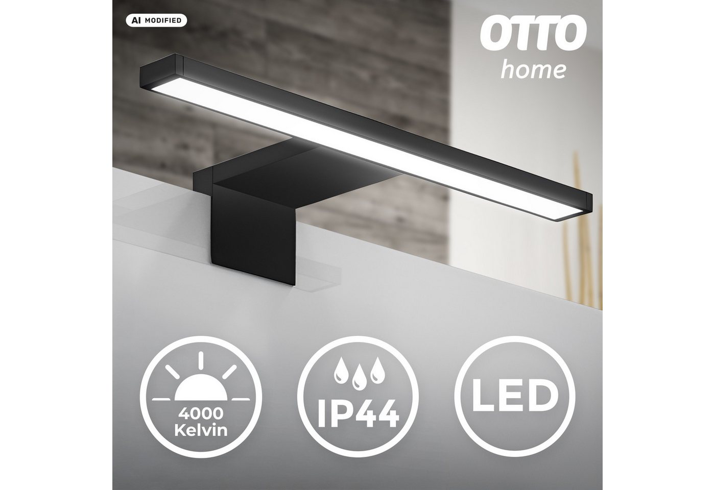 OTTO home LED Spiegelleuchte SYNNRA Wandleuchte Badleuchte IP44 230V in chrom/schwarz, LED fest integriert, Neutralweiß, Klemmbar, Schraubbar, 550 Lumen, 5 Watt, Badezimmer-Beleuchtung Bild 5