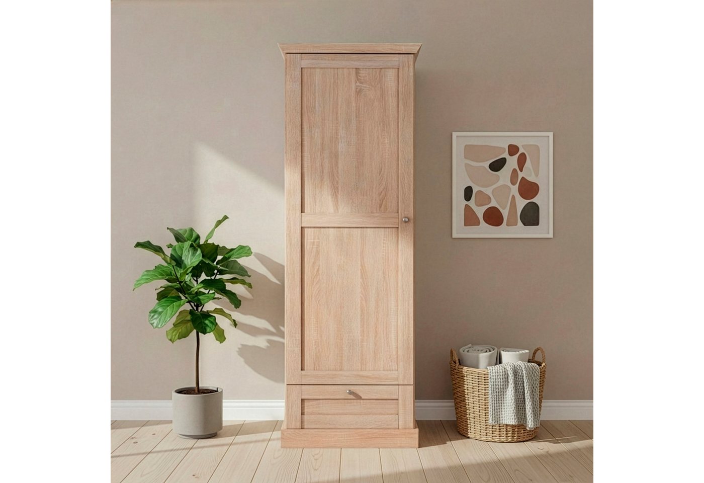 OTTO home Garderobenschrank Binz Flurschrank mit 1 Tür, 1 Schublade und ausziehbare Kleiderstange 1 verstellbarer Einlegebode, Metallknopfgriffe, Höhe 180 cm Bild 4