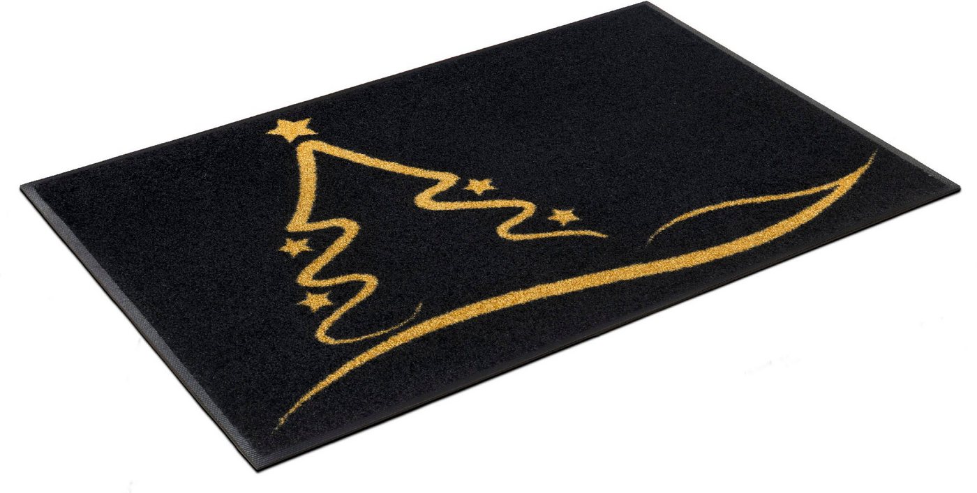 wash+dry by Kleen-Tex Fußmatte Golden Shine, rechteckig, Höhe: 7 mm, Schmutzfangmatte,Motiv Weihnachten Tannenbaum, rutschhemmend, waschbar Bild 5