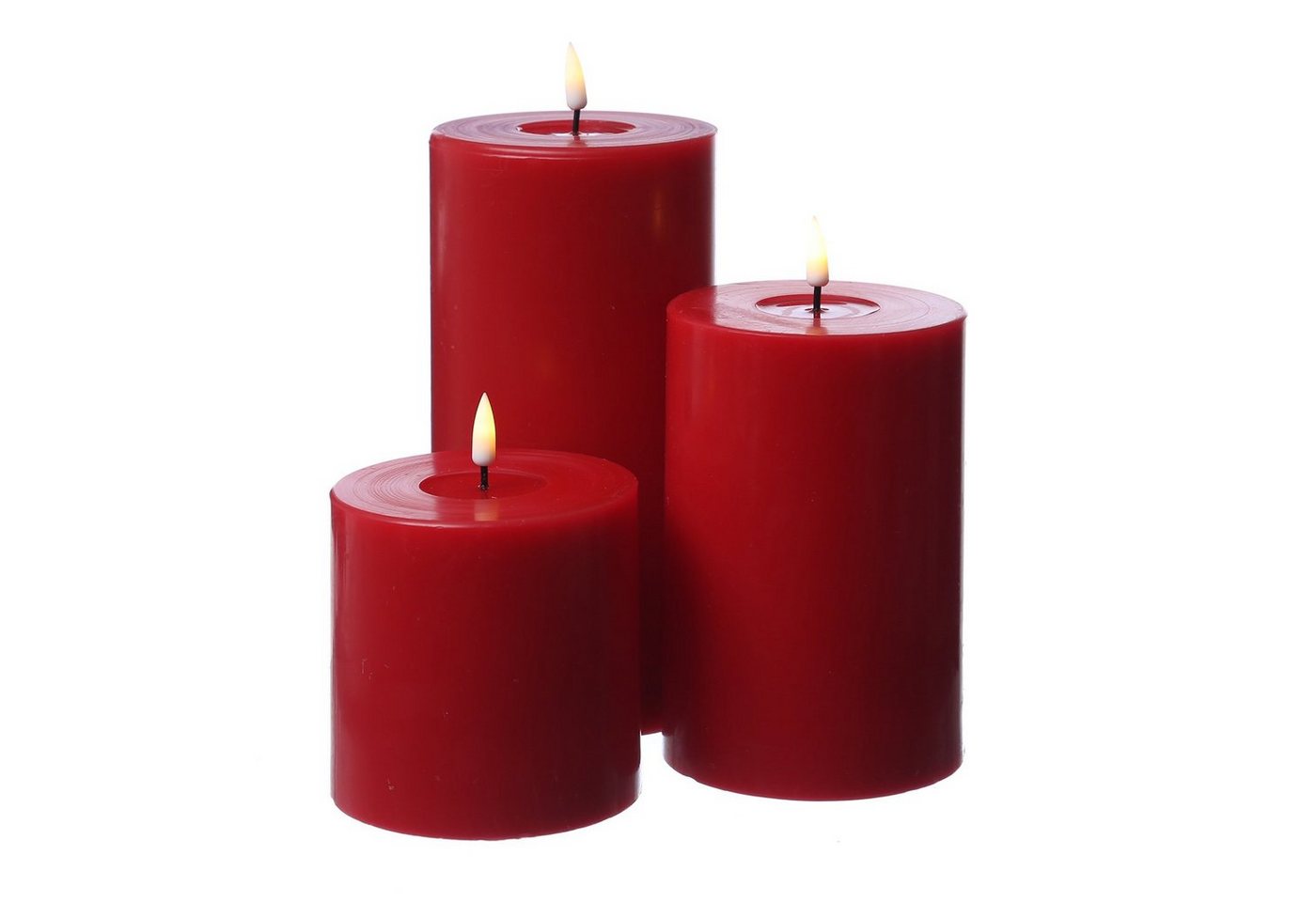 Deluxe Homeart LED-Kerze Mia Deluxe Echtwachs Wachsspiegel flackernd H: 10cm D: 10cm rot, LED Classic, warmweiß (2100K bis 3000K) Bild 3