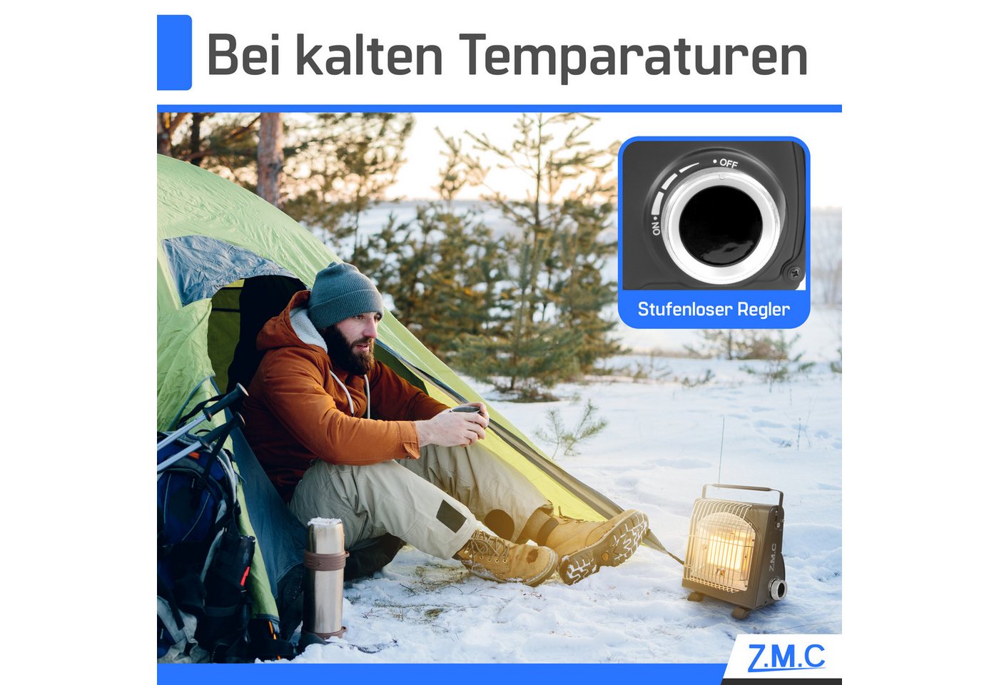 ZMC Heizstrahler 2in1 Gasheizung Gaskocher Camping Zelt Butangas Piezo inkl. Kartuschen, 1700 W, 1700W Camping Heizung mobile Heizstrahler Zeltheizung mit Piezozündung Bild 3