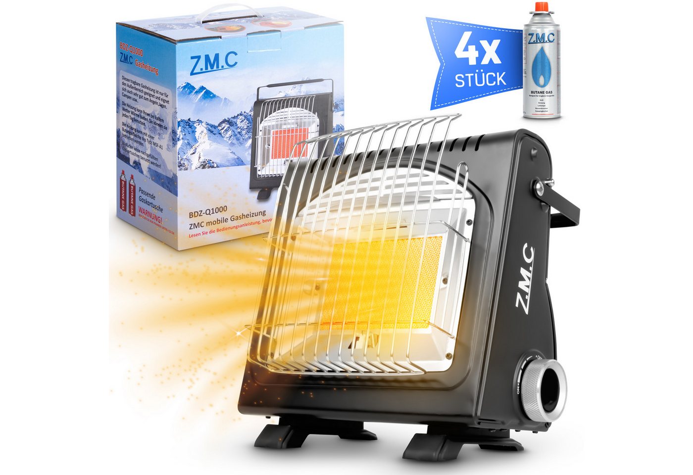 ZMC Heizstrahler 2in1 Gasheizung Gaskocher Camping Zelt Butangas Piezo inkl. Kartuschen, 1700 W, 1700W Camping Heizung mobile Heizstrahler Zeltheizung mit Piezozündung Bild 5