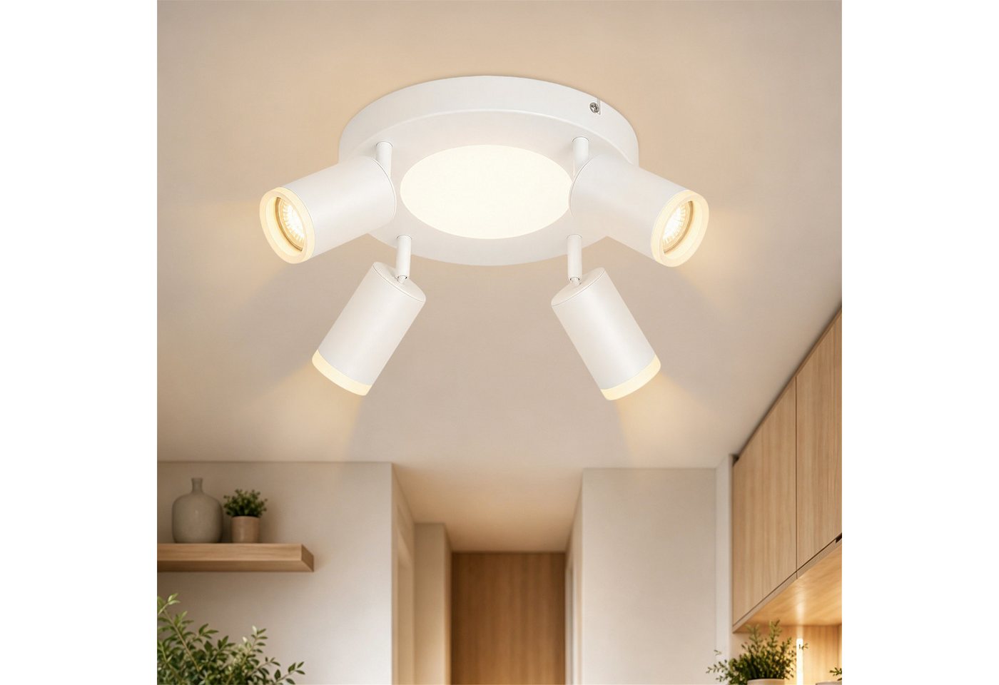 ZMH Deckenstrahler 4 Flammig Quadratisch/Rund 20W Deckenleuchte 3000K GU10 Wohnzimmer, ohne Leuchtmittel, Warmweiß, Weiß Schwenkbar 350° Moderne Schlafzimmerlampe Bild 2