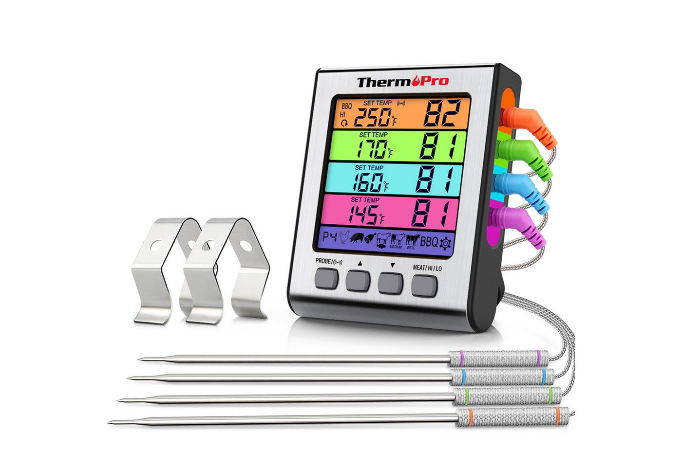 ThermoPro Grillthermometer TP17, TP-17H mit 4 Sonden, BBQ-Alarm und Touch-Hintergrundbeleuchtung Bild 3