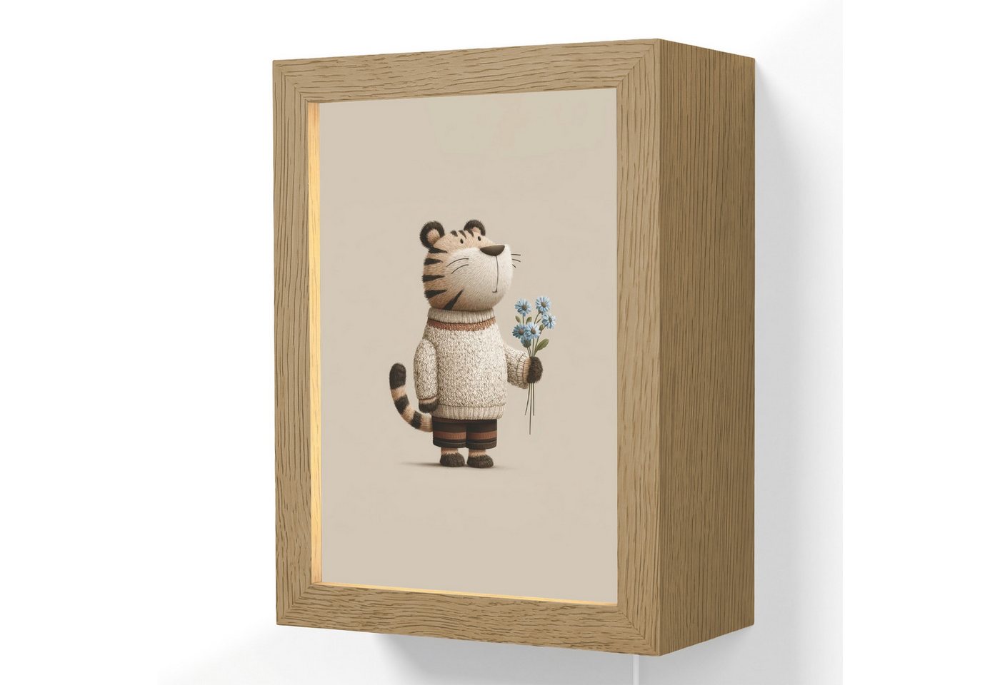 OnlyWow Wandleuchte Lightbox Tiger - Blaue Blumen - Leise - Jungen, Dimmbar, Farbwechsel, LED, Warmweiß, Kaltweiß, Neutralweiß Einstellbar, Wandlampe Innen, Dimmbar, mit Kabel, LED, Beleuchtung, Kinderzimmer Bild 2