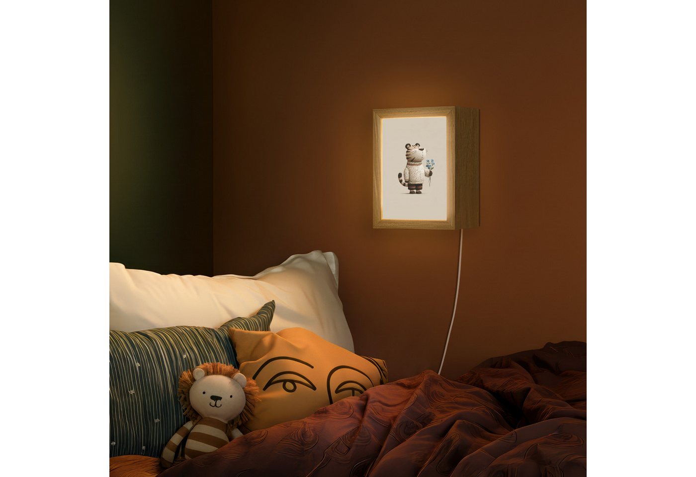 OnlyWow Wandleuchte Lightbox Tiger - Blaue Blumen - Leise - Jungen, Dimmbar, Farbwechsel, LED, Warmweiß, Kaltweiß, Neutralweiß Einstellbar, Wandlampe Innen, Dimmbar, mit Kabel, LED, Beleuchtung, Kinderzimmer Bild 4