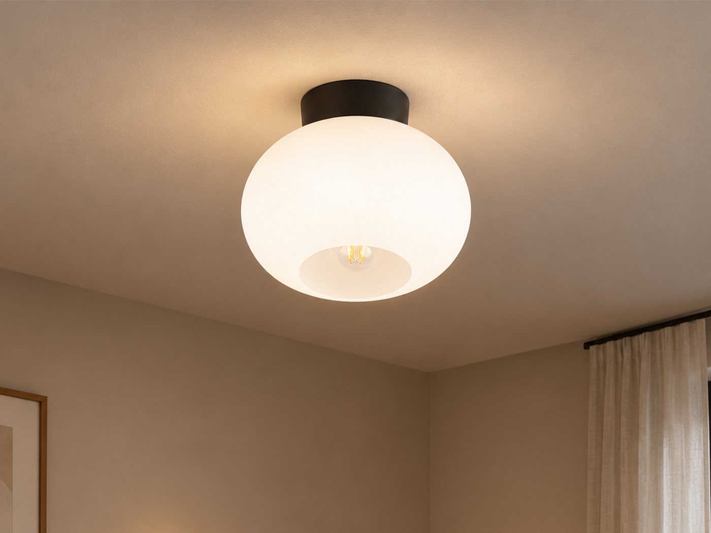 Reality Leuchten LED Deckenleuchte mit Kugel-Schirm Ø 26cm, dimmbar, LED wechselbar, Warmweiß, kleine Deckenlampe, Kugel-Lampe Decke inkl. E27 LED Bild 4