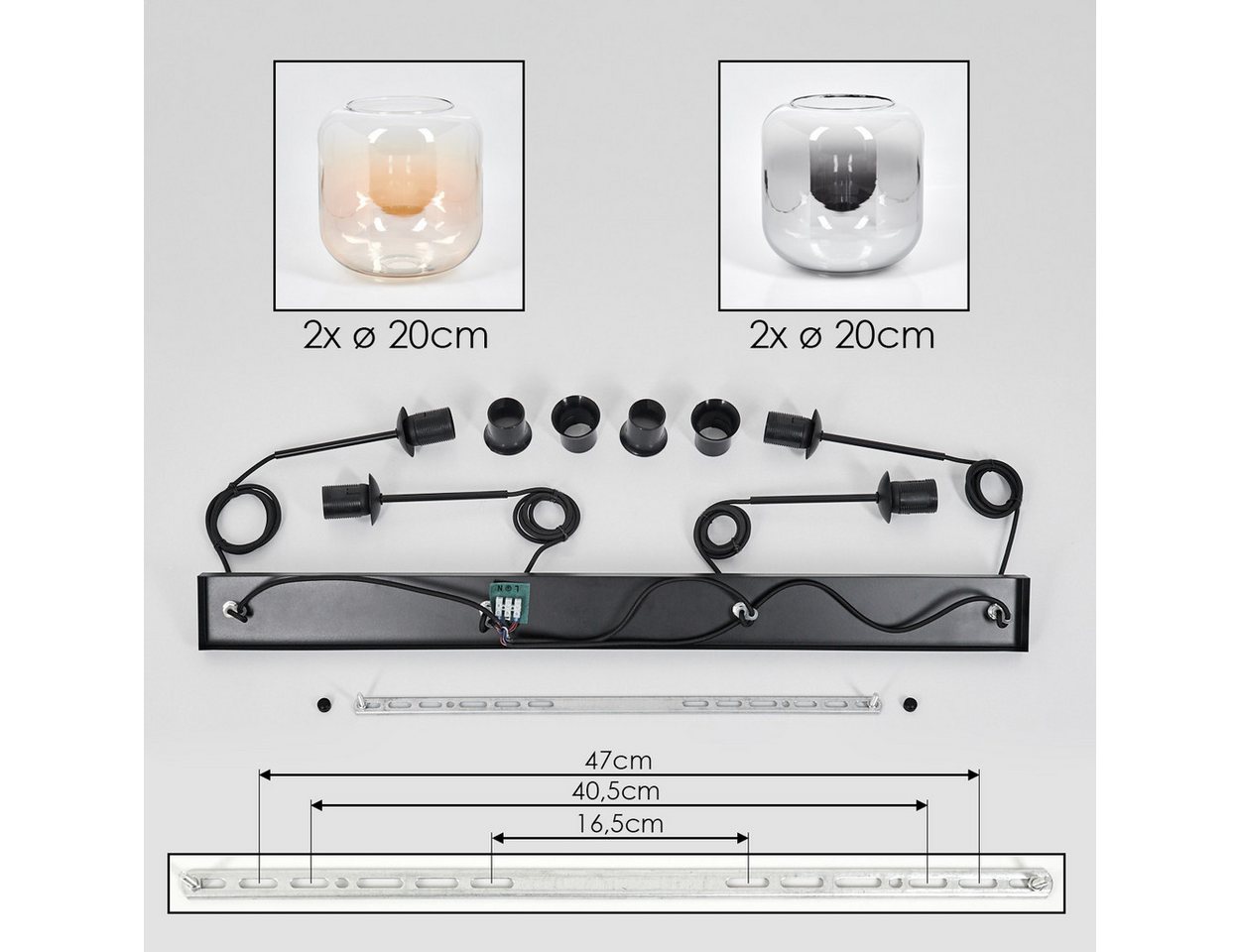 hofstein Pendelleuchte Pendellampe aus Metall/Glas in Schwarz/Rauch/Bernstein/Klar, ohne Leuchtmittel, Leuchte mit Glasschirmen(20cm),max. 147,5cm, 4xE27, ohne Leuchtmittel Bild 4