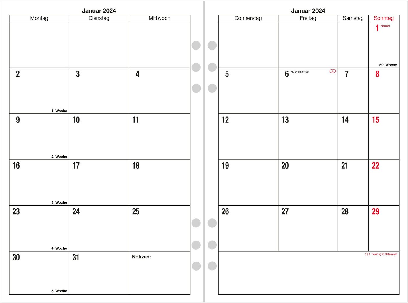 GÜSS Kalender Buchkalender Monatsübersicht A5 1 Monat/2 Seiten Wire-O-Bindung schwarz 2027