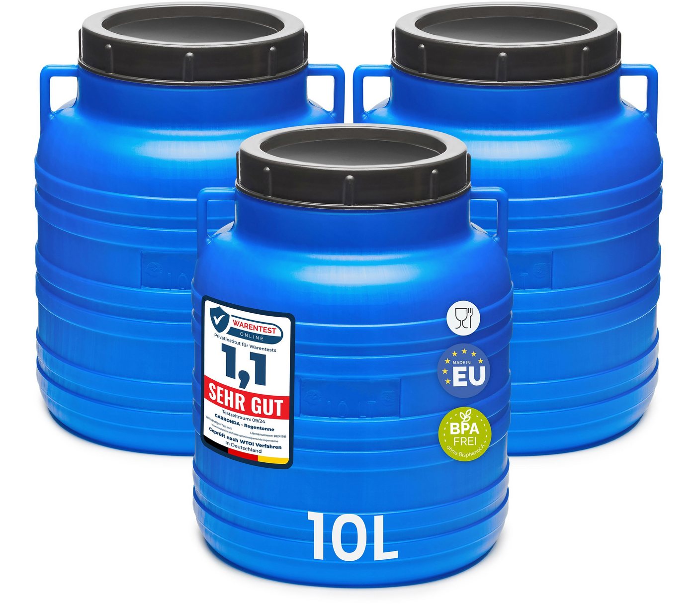 Garronda Regentonne Set 10 Liter Futtertonne BPA-frei Universalfass mit Deckel GD-0120, 10 l, (3-tlg), BPA-Frei