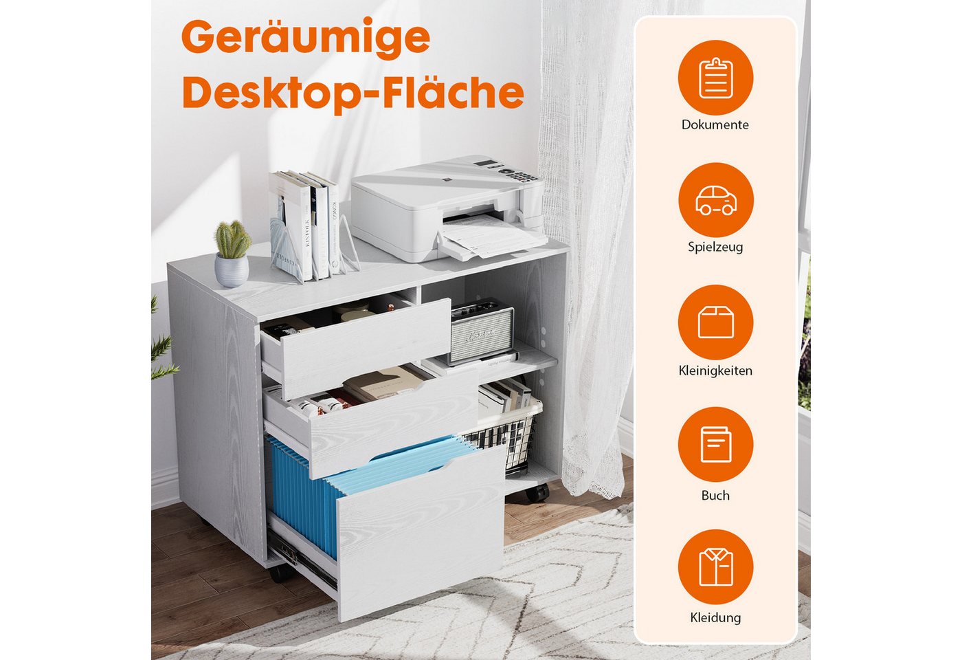 SURFOU Rollcontainer Schreibtisch Büromöbel Druckerschrank Büro Schrank, Schreibtisch Schrank auf Rollen Rollschrank Kommode mit Rollen