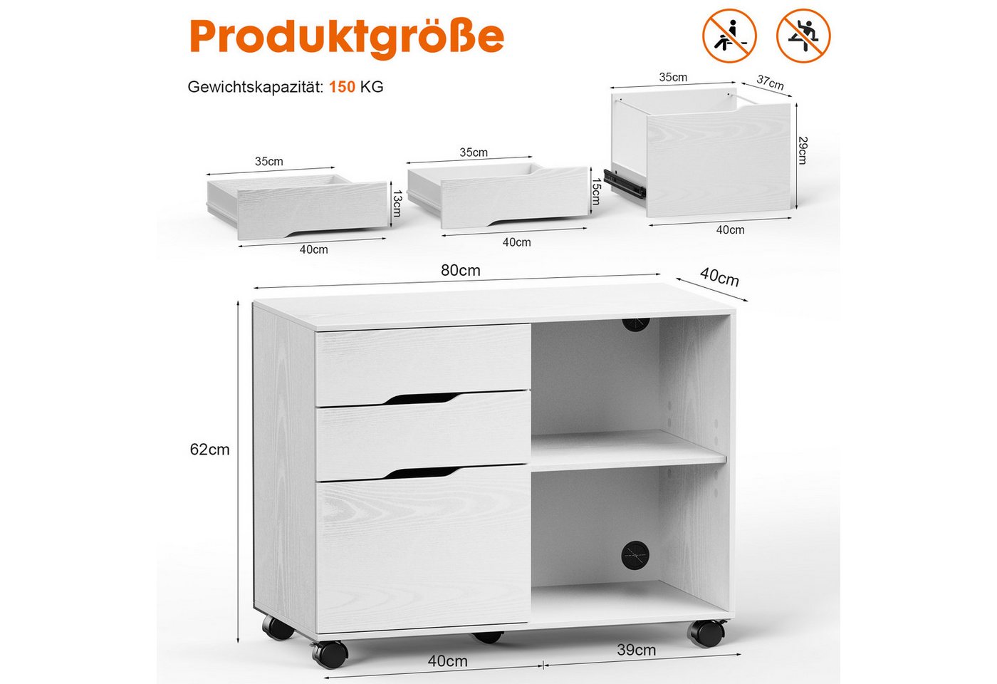 SURFOU Rollcontainer Schreibtisch Büromöbel Druckerschrank Büro Schrank, Schreibtisch Schrank auf Rollen Rollschrank Kommode mit Rollen Bild 2