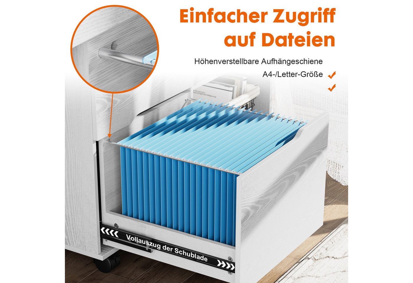 SURFOU Rollcontainer Schreibtisch Büromöbel Druckerschrank Büro Schrank, Schreibtisch Schrank auf Rollen Rollschrank Kommode mit Rollen Bild 3