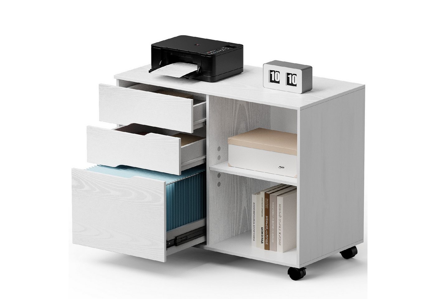 SURFOU Rollcontainer Schreibtisch Büromöbel Druckerschrank Büro Schrank, Schreibtisch Schrank auf Rollen Rollschrank Kommode mit Rollen Bild 4