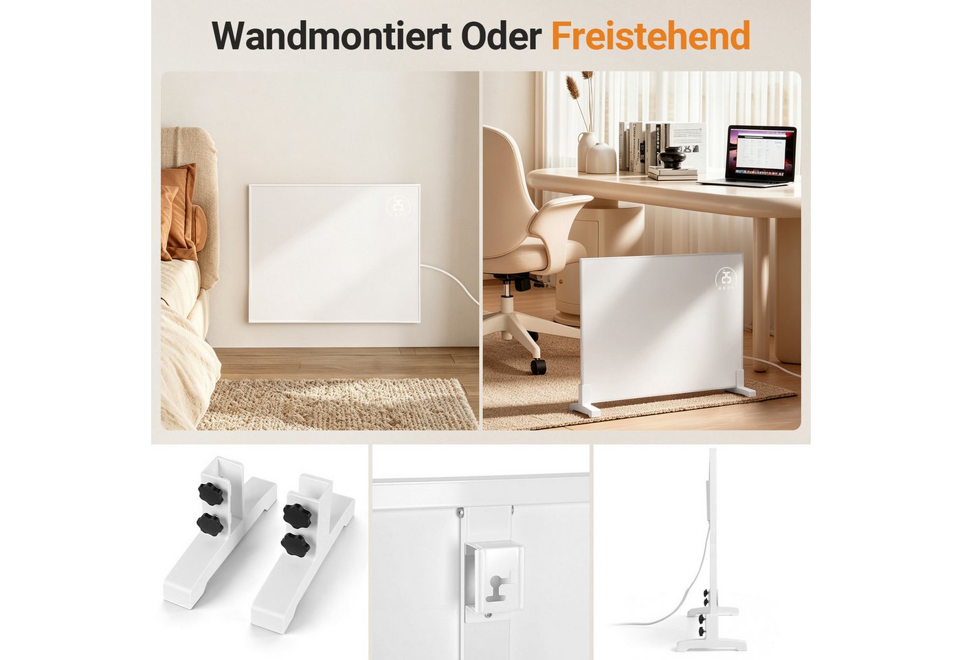 Clanmacy Infrarotheizung Infrarotheizung 300 W mit WLAN, Thermostat, Wandmontage und Standfüßen, Überhitzungsschutz, Einstellbarer Thermostat Bild 3