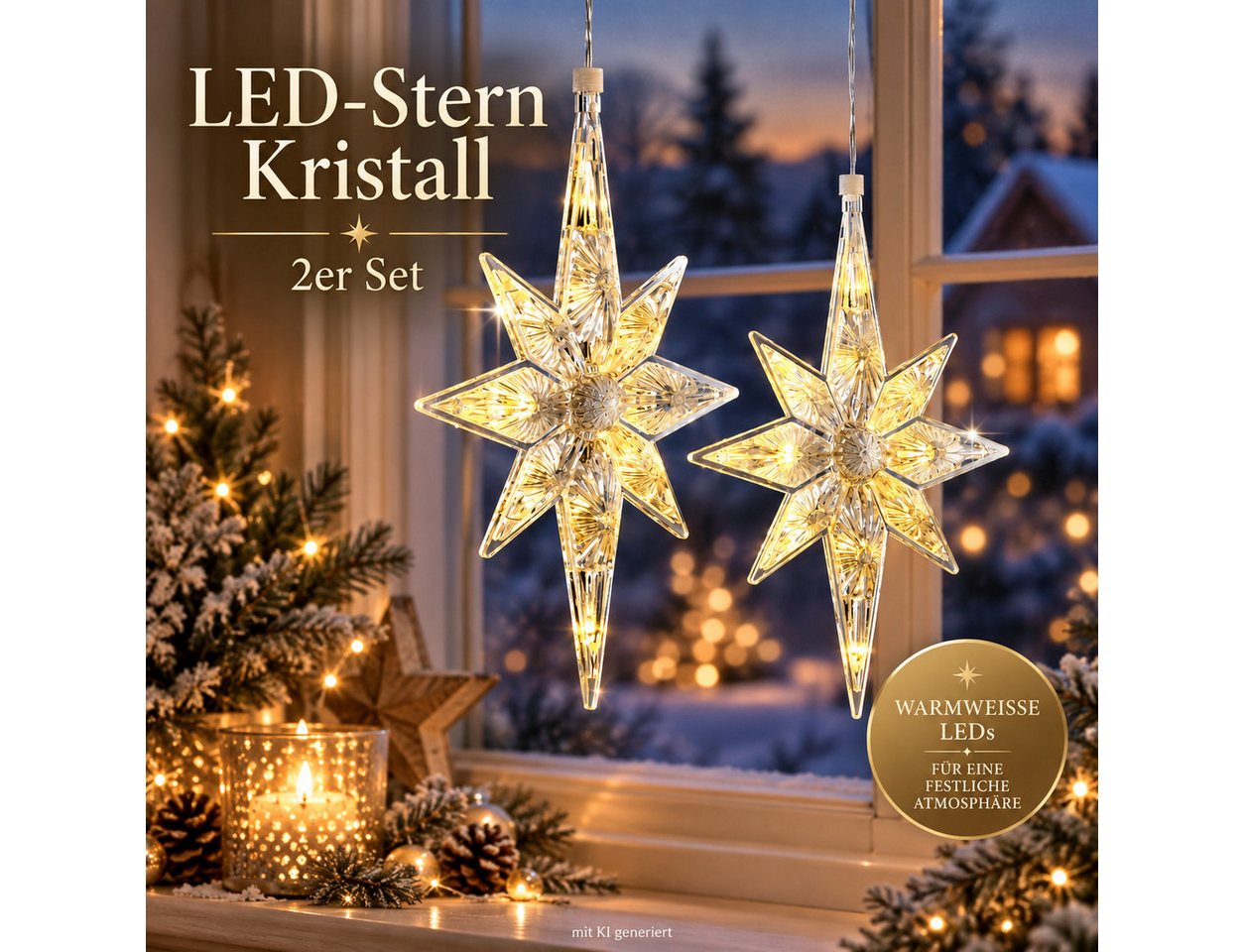 Weltbild LED Dekolicht LED-Stern Kristall 2er Set LED Sterne Lichterdeko Weihnachtsdeko, Sternbeleuchtung Kristalloptik Dekostern Stimmungslicht Adventsdeko Bild 2