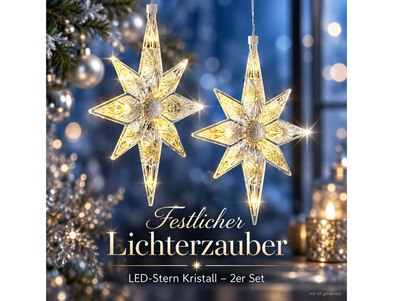 Weltbild LED Dekolicht LED-Stern Kristall 2er Set LED Sterne Lichterdeko Weihnachtsdeko, Sternbeleuchtung Kristalloptik Dekostern Stimmungslicht Adventsdeko Bild 4