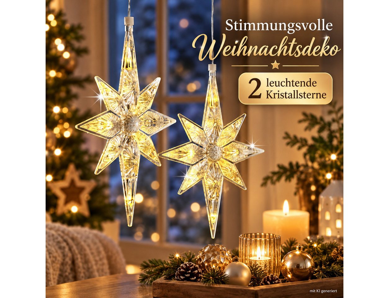 Weltbild LED Dekolicht LED-Stern Kristall 2er Set LED Sterne Lichterdeko Weihnachtsdeko, Sternbeleuchtung Kristalloptik Dekostern Stimmungslicht Adventsdeko Bild 5