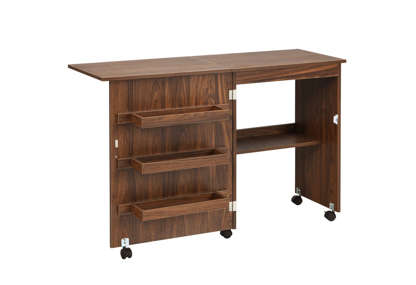 COSTWAY Regal-Schreibtisch, Nähschrank klappbar & rollbar, mit Stauraum, 118,5x40x79,5cm Bild 3