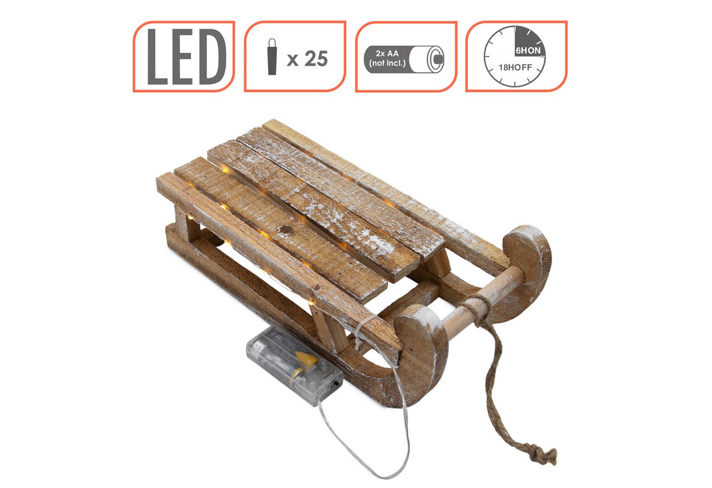 Spetebo LED Dekofigur LED Deko Holz Schlitten 30 cm - 25 LED - Timer, An / Aus / Timer, LED, warmweiß, Timer Bild 2