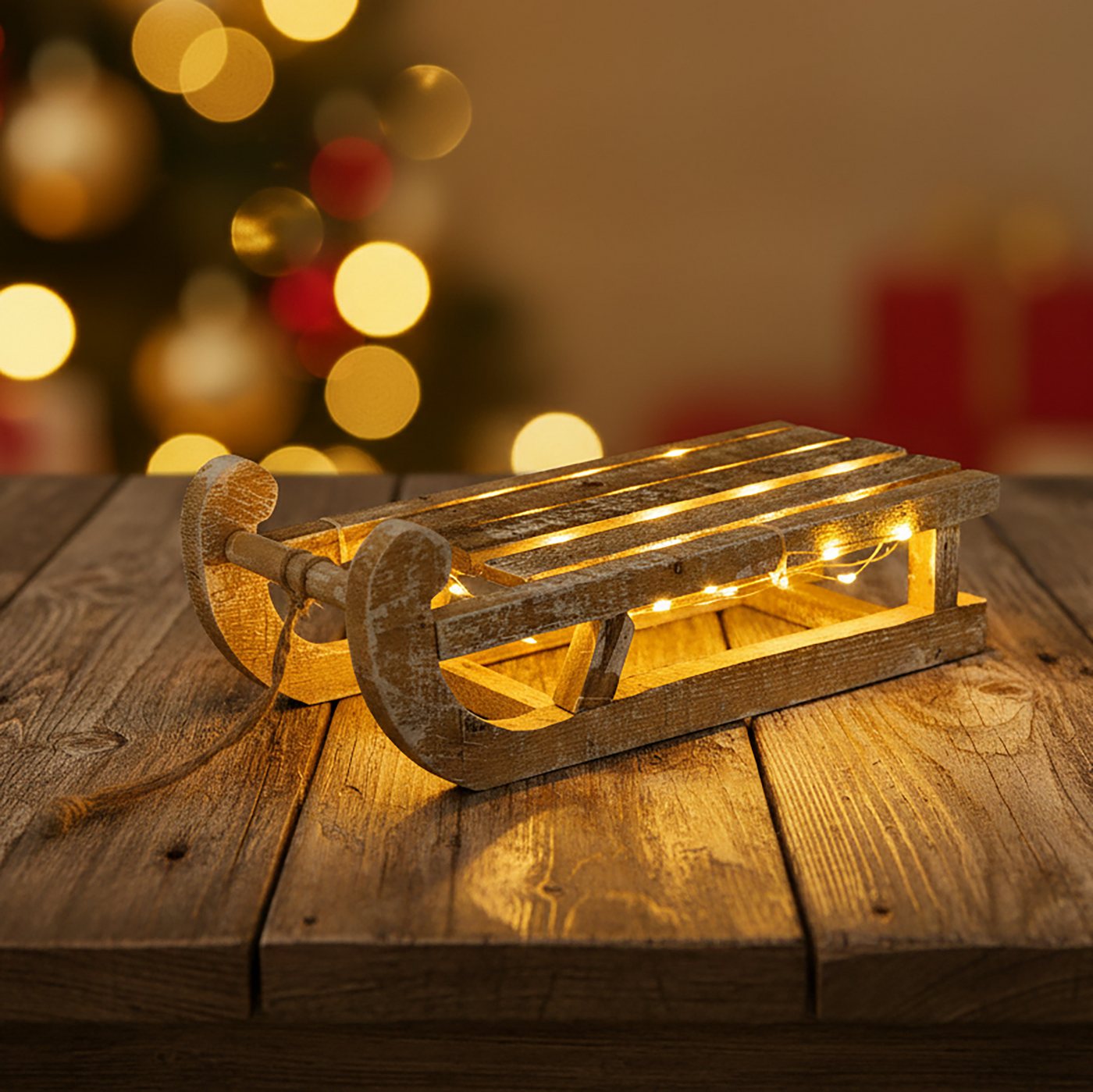 Spetebo LED Dekofigur LED Deko Holz Schlitten 30 cm - 25 LED - Timer, An / Aus / Timer, LED, warmweiß, Timer Bild 3