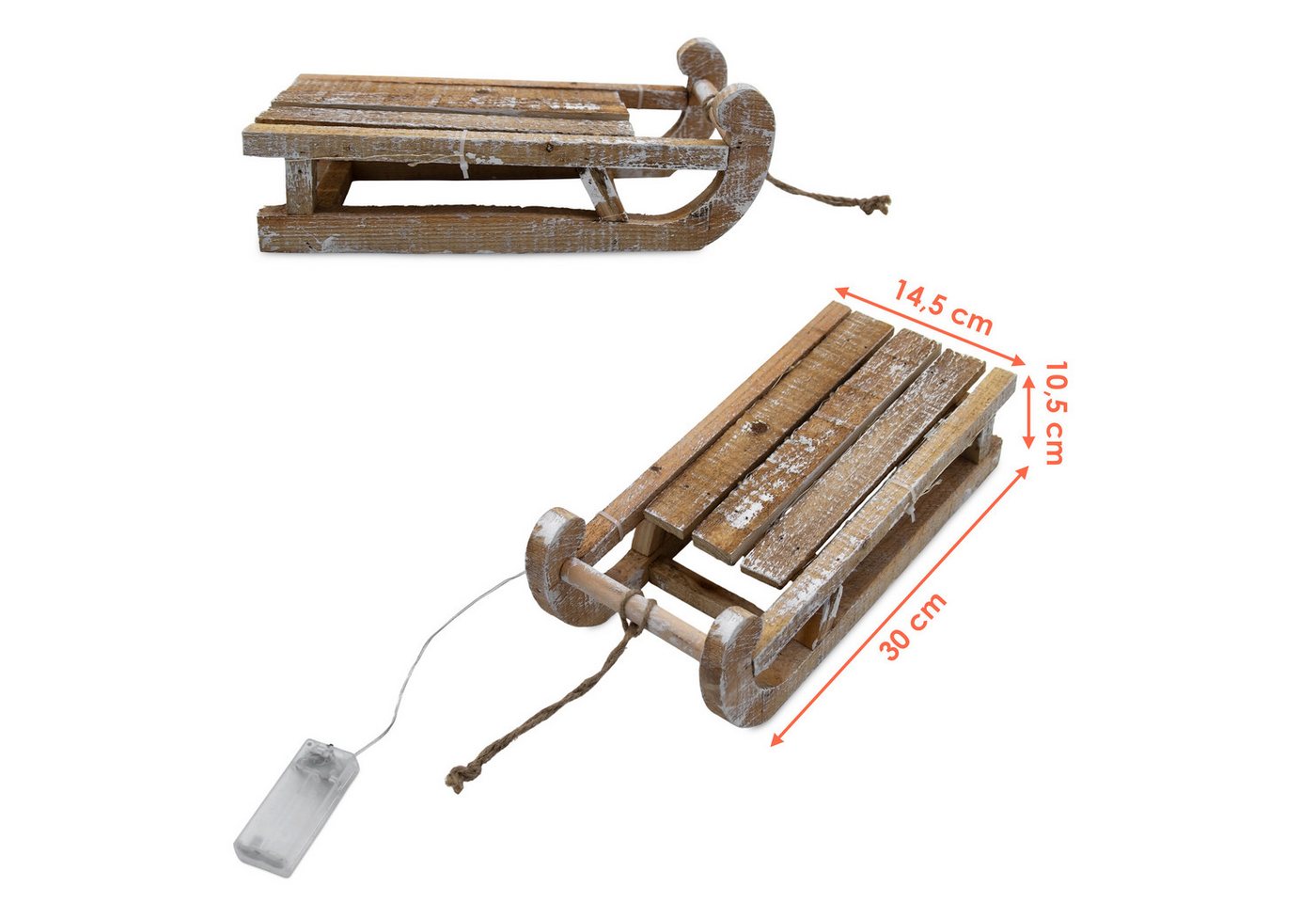 Spetebo LED Dekofigur LED Deko Holz Schlitten 30 cm - 25 LED - Timer, An / Aus / Timer, LED, warmweiß, Timer Bild 5