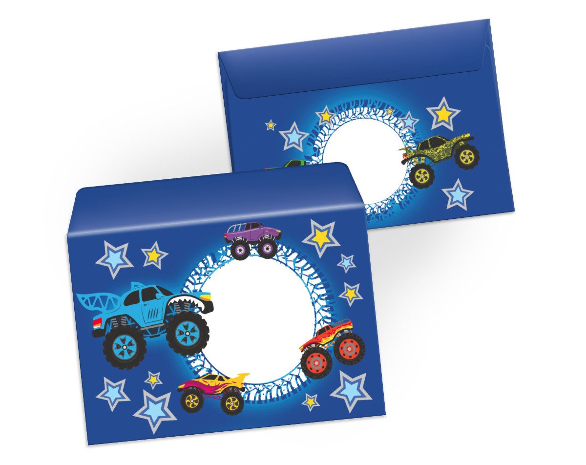 JUNAPACK Einladungskarten Monster Truck zum 5. Kindergeburtstag Jungen Einladung Auto Umschläge, Einladungskarten mit Umschlägen zum fünften Kindergeburtstag Truck