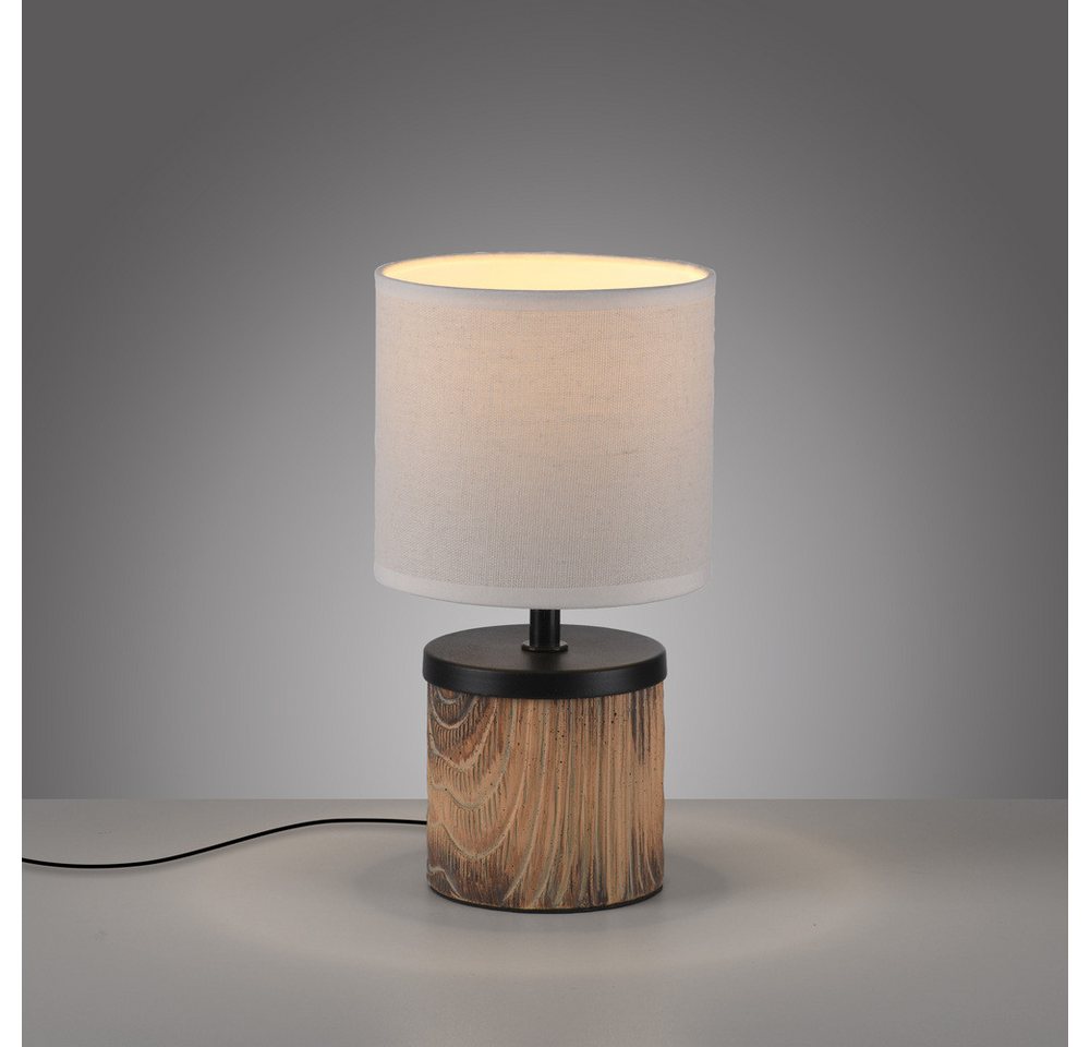 JUST LIGHT LED Tischleuchte LED Tischlampe Root, 1x E14 25W max., Holzdekor, Textilschirm weiß 26cm