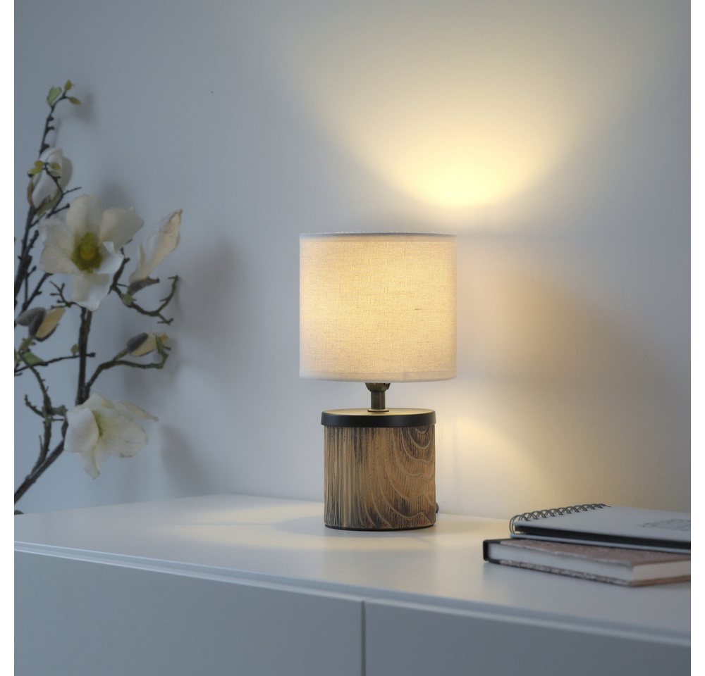 JUST LIGHT LED Tischleuchte LED Tischlampe Root, 1x E14 25W max., Holzdekor, Textilschirm weiß 26cm Bild 3