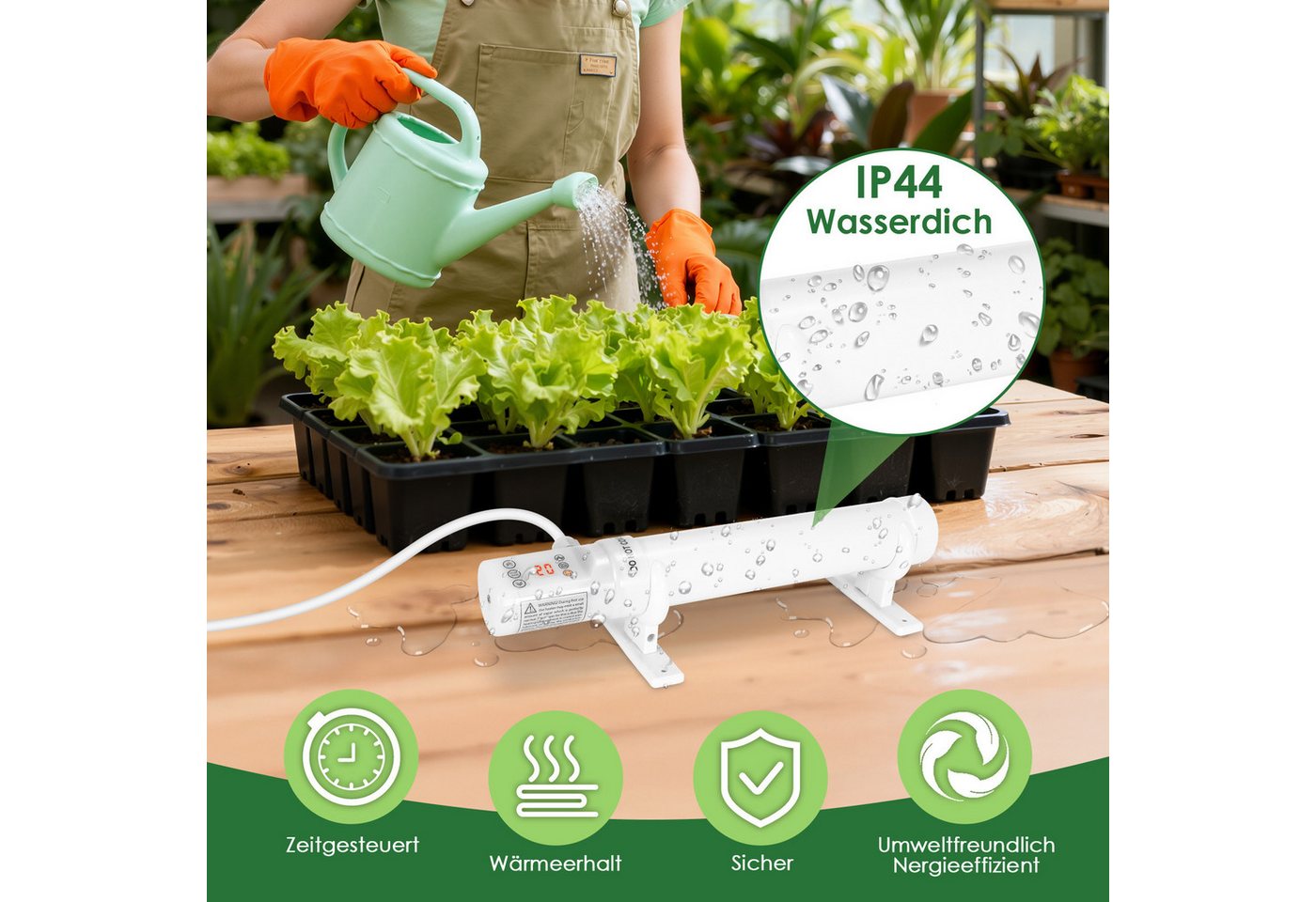 Clanmacy Heizgerät Elektrische Gewächshausheizung 60 W mit Timer, Rohrheizung 340 mm, 60 W Bild 2