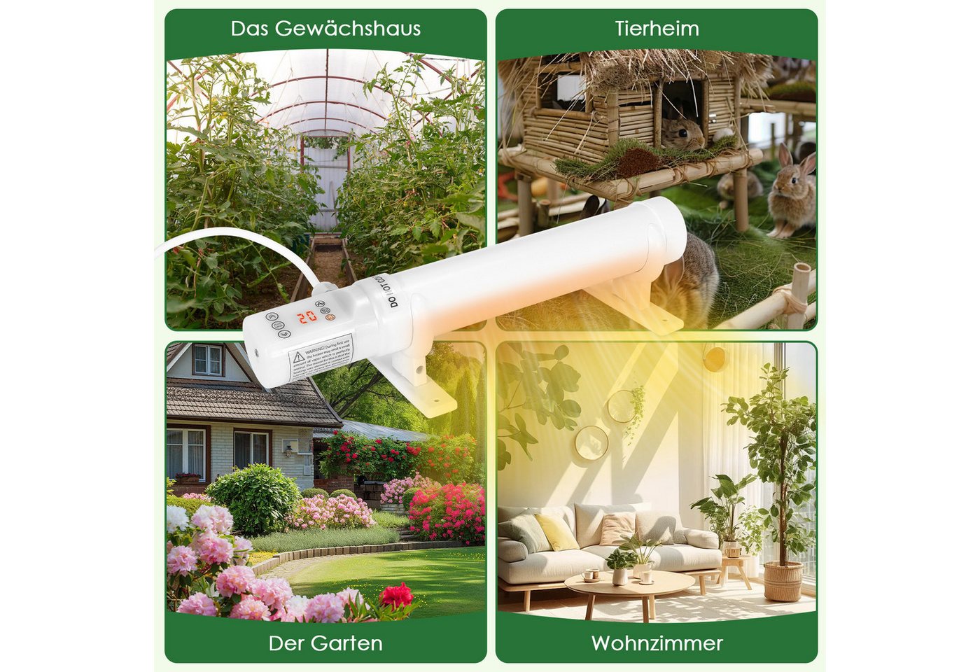 Clanmacy Heizgerät Elektrische Gewächshausheizung 60 W mit Timer, Rohrheizung 340 mm, 60 W Bild 3