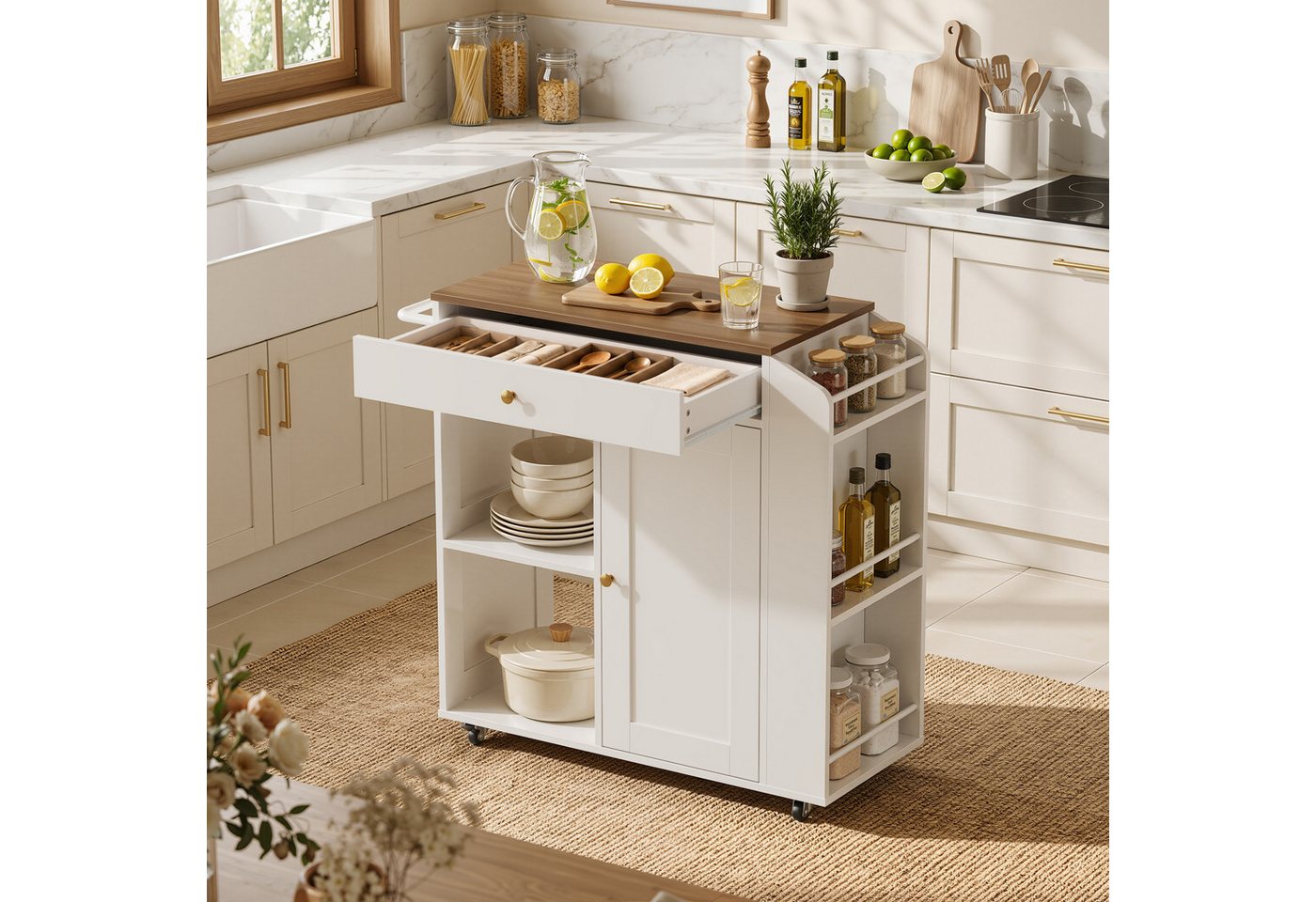 OYRREU Kücheninsel Arbeitsplatte, Küchenmöbel auf Rädern, offene Fächer, OTTO’S CHOICE, (Küchenwagen 1-St. Ordnungswagen, Rollschrank universell einsetzbar), mobiles Servier- & Zubereitungsmöbel Bild 3
