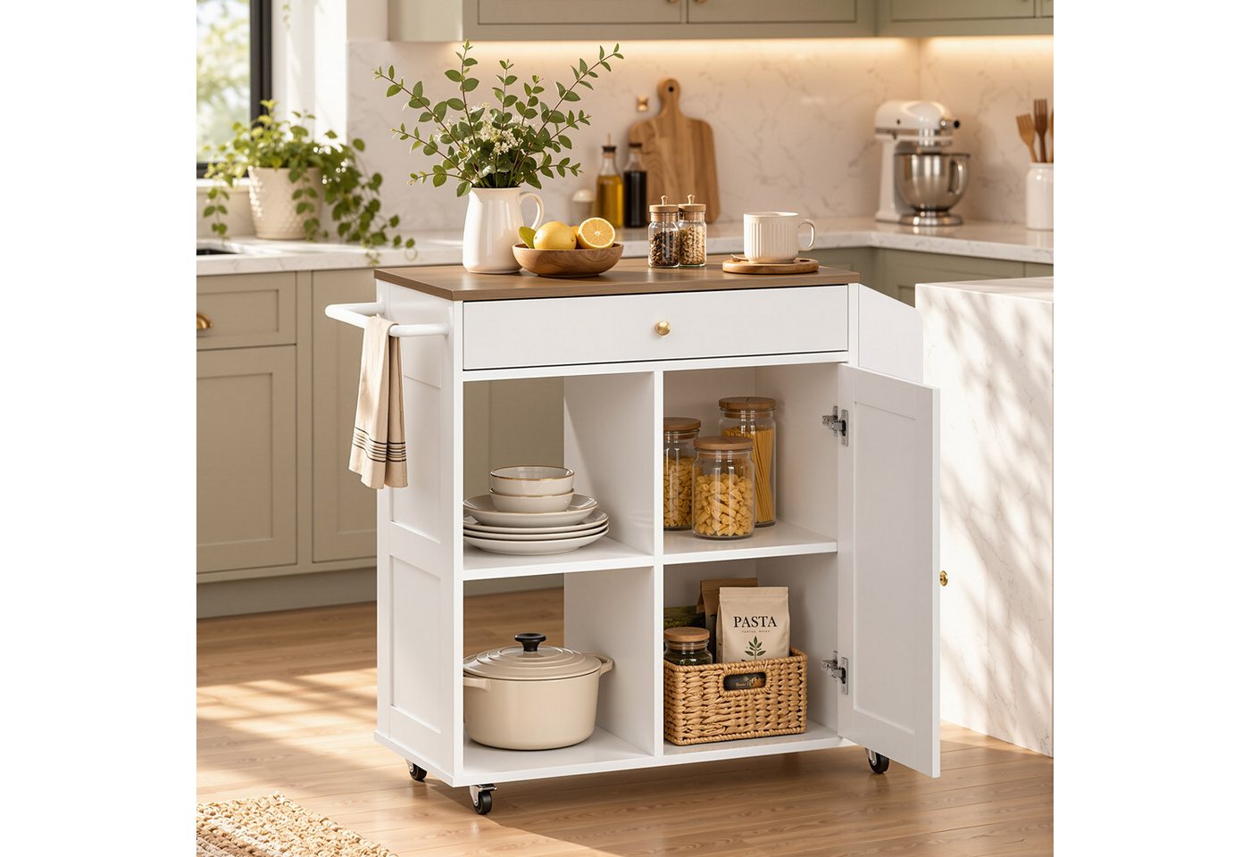 OYRREU Kücheninsel Arbeitsplatte, Küchenmöbel auf Rädern, offene Fächer, OTTO’S CHOICE, (Küchenwagen 1-St. Ordnungswagen, Rollschrank universell einsetzbar), mobiles Servier- & Zubereitungsmöbel Bild 5