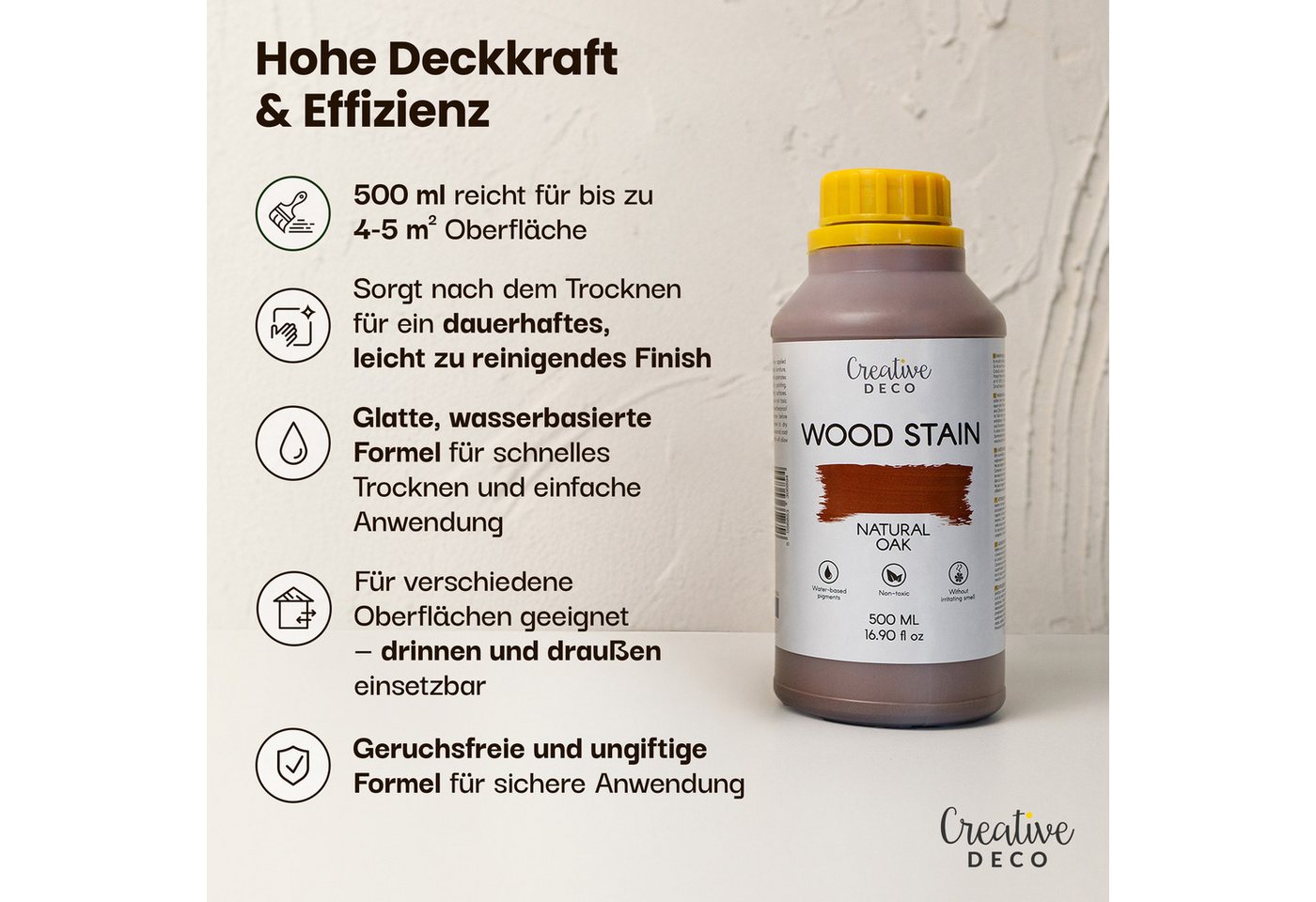Creative Deco Holzbeize auf Wasserbasis 1L Holz Farbe, Schnelltrocknender Lack, Varnish Bild 2