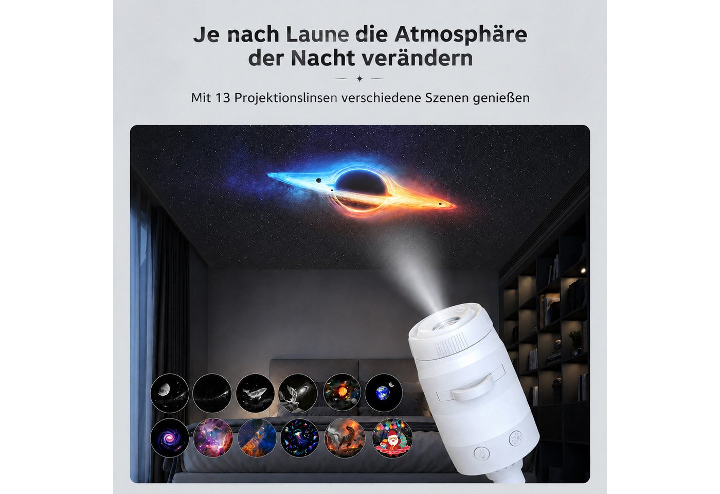 BOOD LED-Sternenhimmel 2-in-1 Sternenhimmel Projektor mit Nachtlicht USB 12 Projektionen, LED fest integriert, 13 Projektionsfilme Bild 4