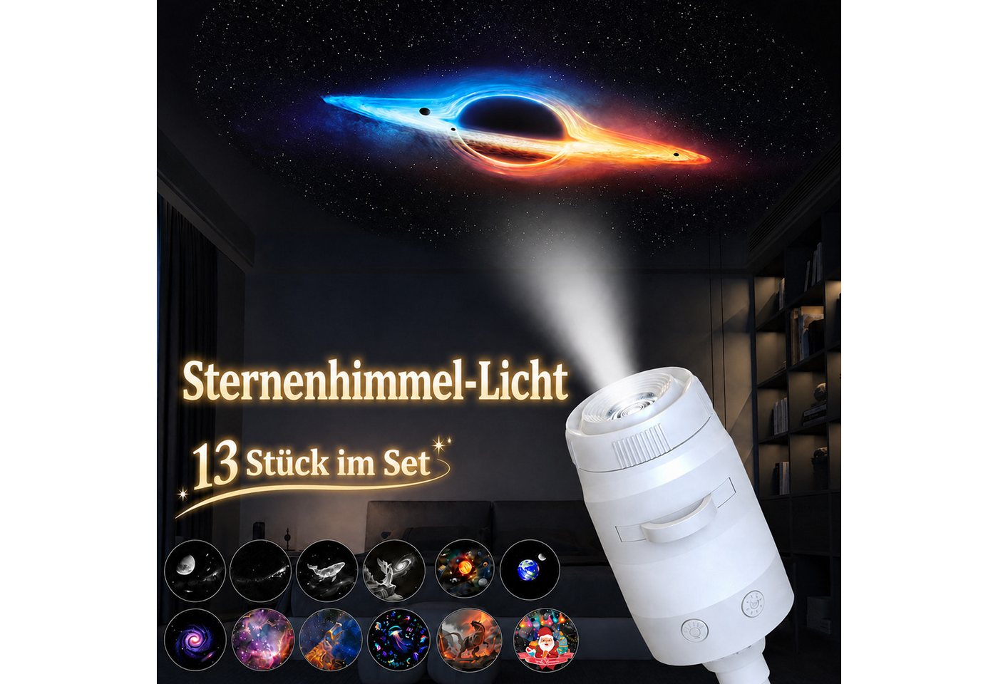 BOOD LED-Sternenhimmel 2-in-1 Sternenhimmel Projektor mit Nachtlicht USB 12 Projektionen, LED fest integriert, 13 Projektionsfilme Bild 5