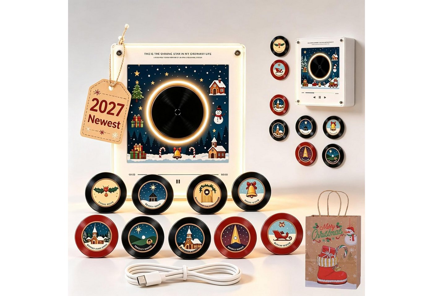 FELIXLEO Magnet 2027 Weihnachts Kühlschrank Magnet Vinyl Optik 9 Scheiben USB C (1-St) Bild 5