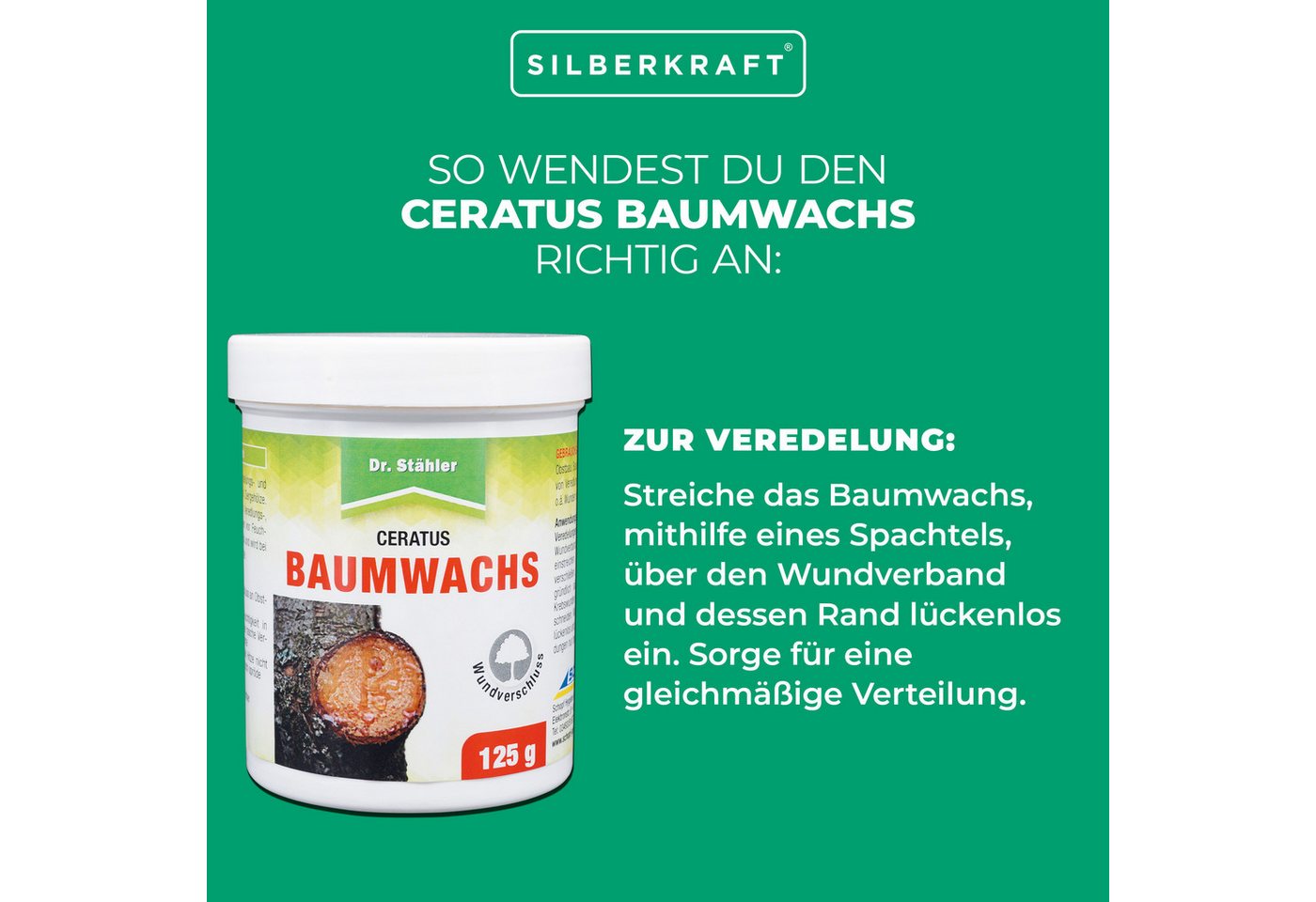 Dr. Stähler Baumwachs Ceratus Baumwachs: Veredlungs- und Wundverschlussmittel, 125 g, Schutz vor Feuchtigkeit & Austrocknung – Ganzjährig anwendbar Bild 2