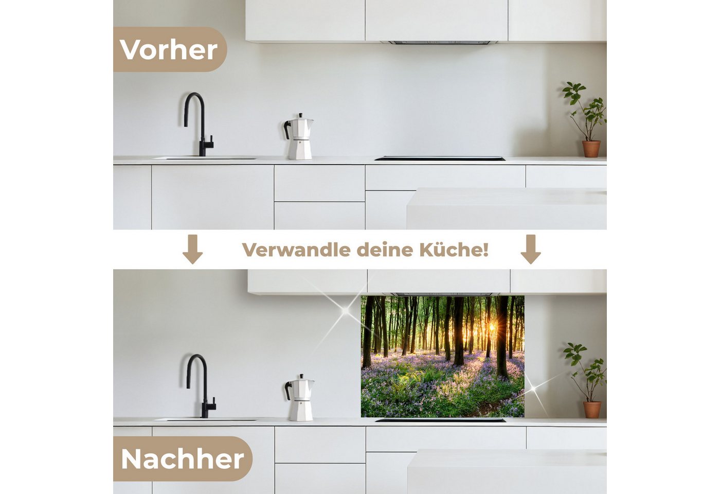 KitchenYeah Küchenrückwand selbstklebend Wald - Blumen - Lavendel - Sonne - Lila - Natur, (1-tlg), Spritzschutz, Küche, Rückwand, Küchenwand, Küchenfront, 80x60 cm Bild 2