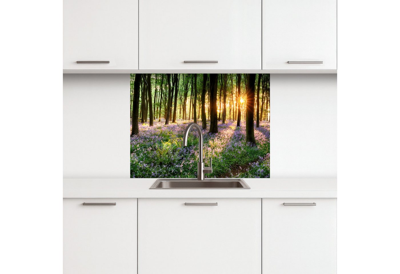 KitchenYeah Küchenrückwand selbstklebend Wald - Blumen - Lavendel - Sonne - Lila - Natur, (1-tlg), Spritzschutz, Küche, Rückwand, Küchenwand, Küchenfront, 80x60 cm Bild 3