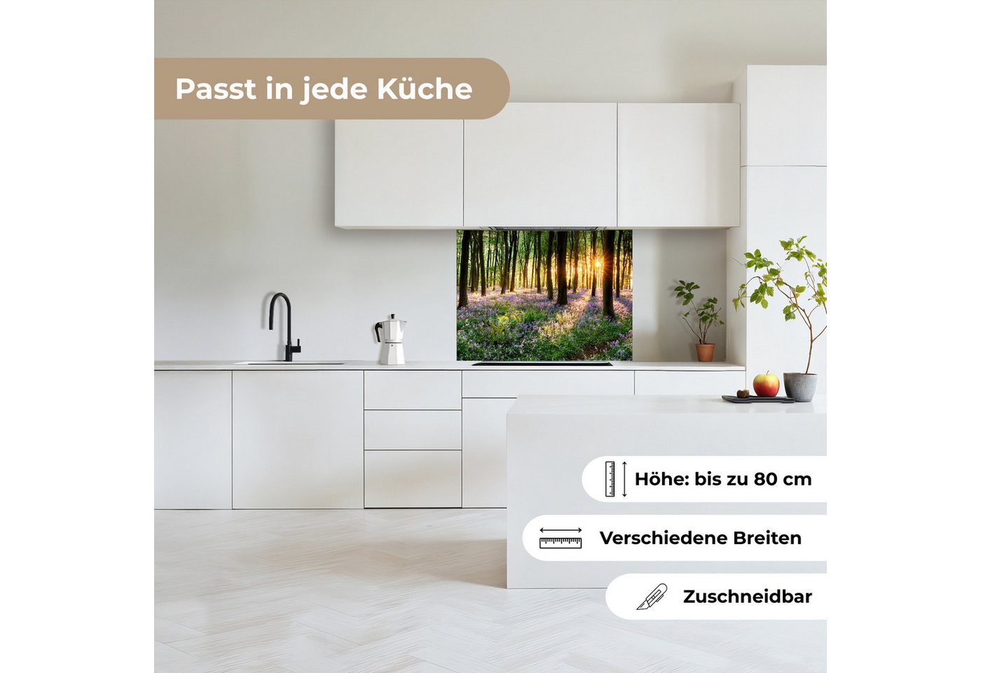 KitchenYeah Küchenrückwand selbstklebend Wald - Blumen - Lavendel - Sonne - Lila - Natur, (1-tlg), Spritzschutz, Küche, Rückwand, Küchenwand, Küchenfront, 80x60 cm Bild 4