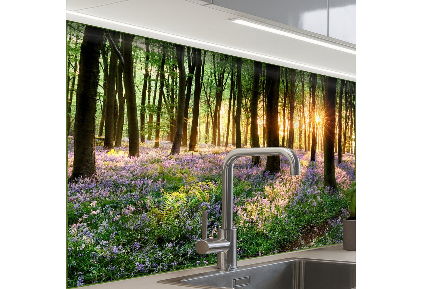 KitchenYeah Küchenrückwand selbstklebend Wald - Blumen - Lavendel - Sonne - Lila - Natur, (1-tlg), Spritzschutz, Küche, Rückwand, Küchenwand, Küchenfront, 80x60 cm Bild 5