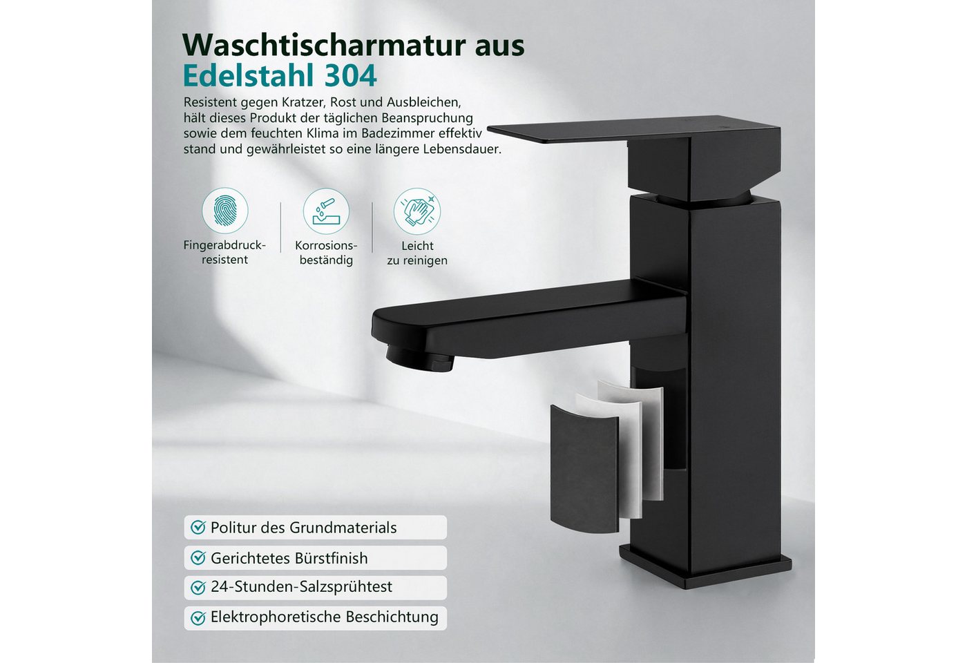 HOMELODY Wannenarmatur Wasserhahn Bad Schwarz Edelstahl mit Pop-Up Ablauf Edelstahl Badarmatur mit Ablaufgarnitur 1 1/4 Zoll Waschbecken Armatur