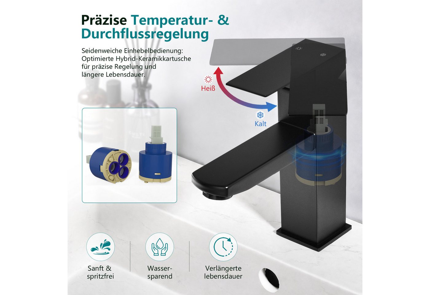 HOMELODY Wannenarmatur Wasserhahn Bad Schwarz Edelstahl mit Pop-Up Ablauf Edelstahl Badarmatur mit Ablaufgarnitur 1 1/4 Zoll Waschbecken Armatur Bild 3