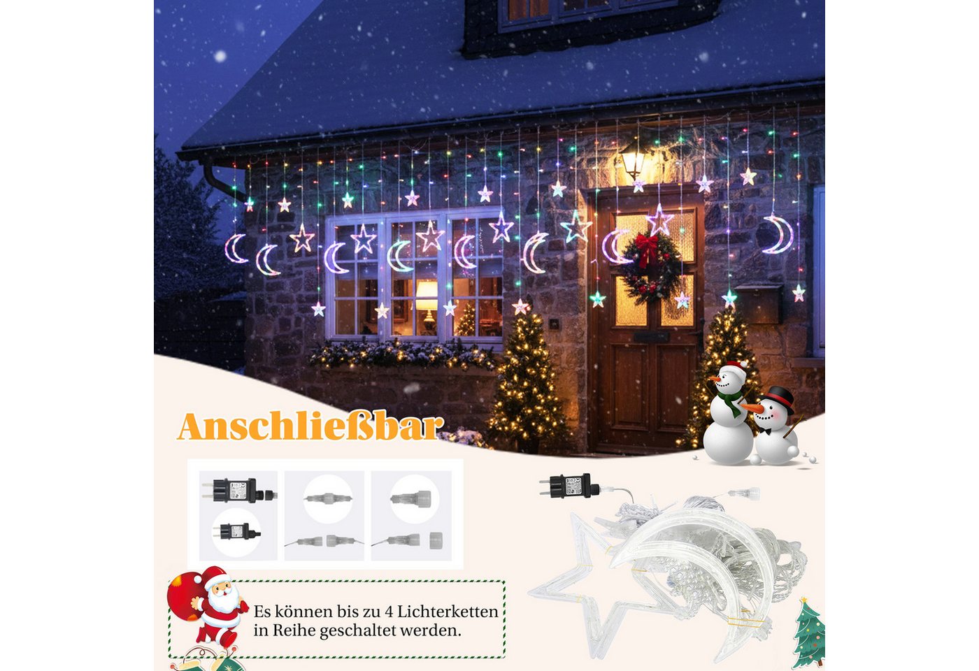 Sunicol LED-Lichterkette Sterne Lichtervorhang Lichternetz, 8 Modi, 3.5M mit Stecker Bild 2