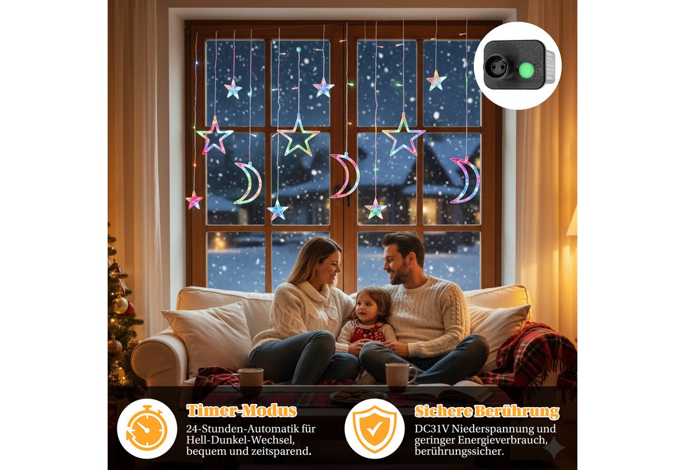 Sunicol LED-Lichterkette Sterne Lichtervorhang Lichternetz, 8 Modi, 3.5M mit Stecker Bild 5