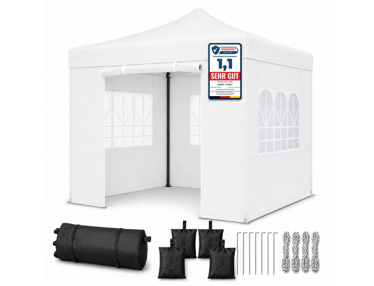 Onbest Pavillon Pavillon 3 x 3 m Pop-up Grau Stahlgestell UV 50+ Seitenwände, mit 4 Seitenteilen, 420 PU Silver Coated Oxford, wasserdicht, UV 50+ Bild 2