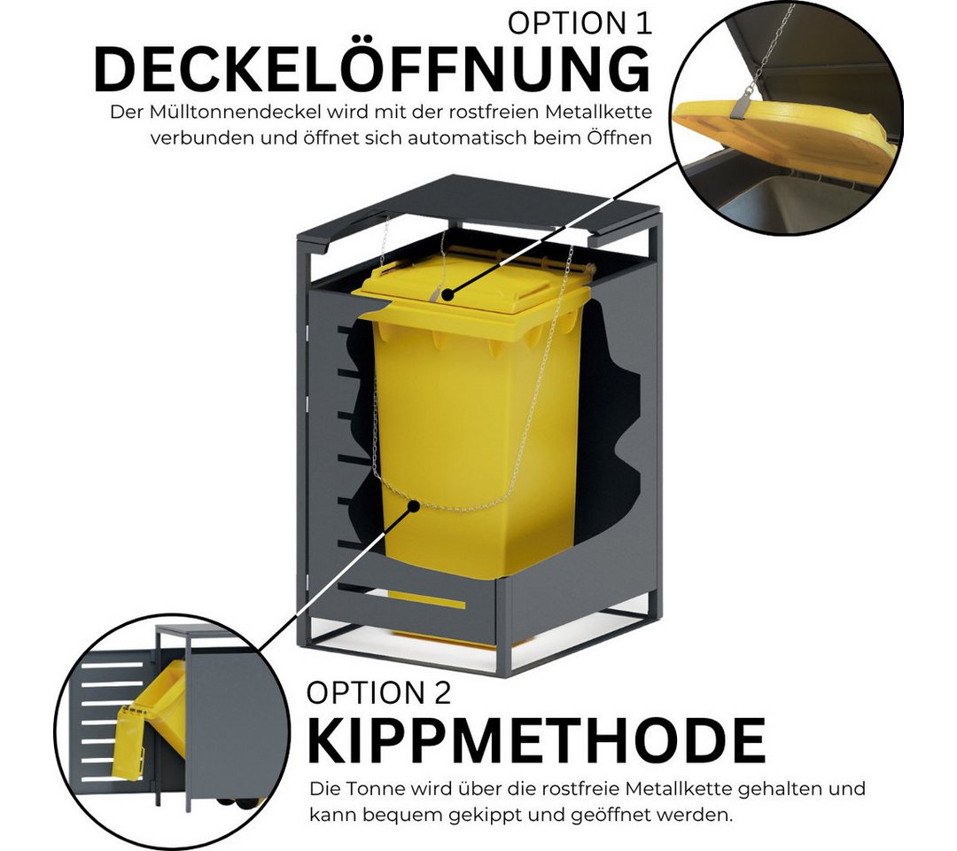 Mega-Holz Mülltonnenbox Mülltonnenbox mit Schloss - BASIC - Anthrazit - 240l - 3er, Pulverbeschichtet, Farbton Anthrazit für Mülltonnen bis 240 L Bild 4