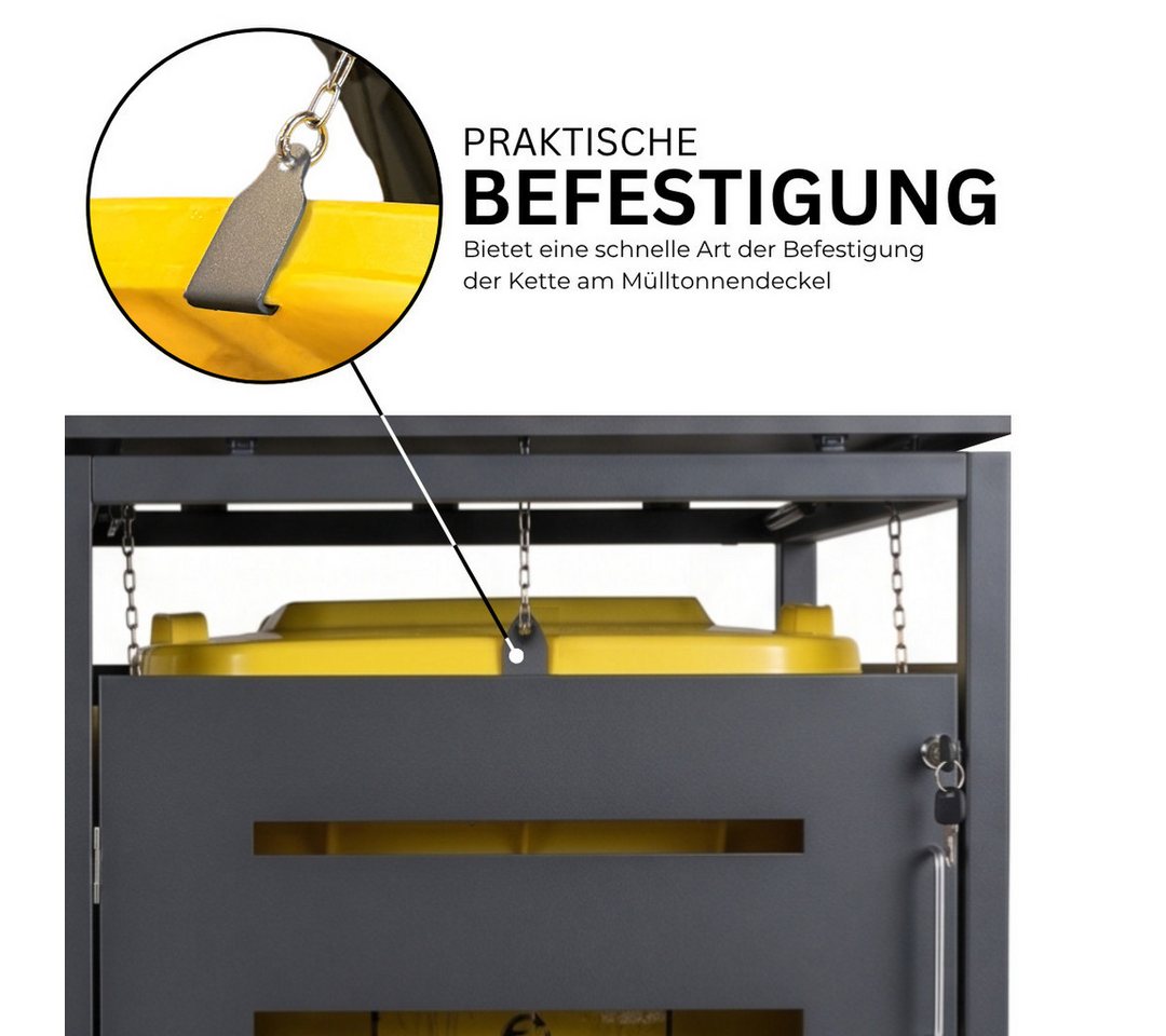 Mega-Holz Mülltonnenbox Mülltonnenbox mit Schloss - BASIC - Anthrazit - 240l - 3er, Pulverbeschichtet, Farbton Anthrazit für Mülltonnen bis 240 L Bild 5