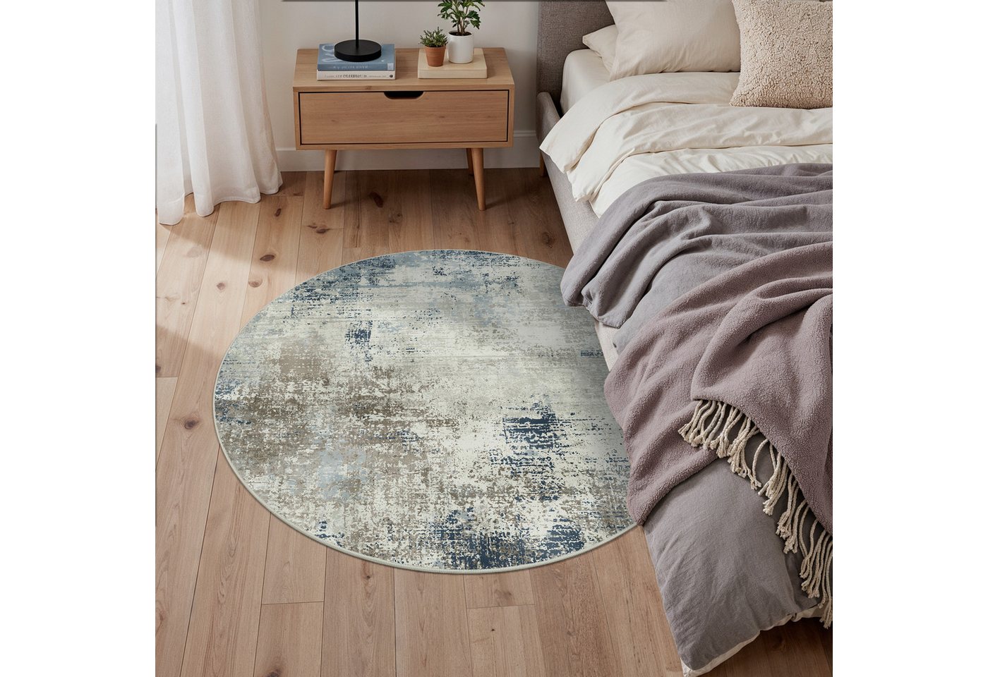 GENIMO Teppich Vintage Boho Teppich Küche Waschbar Schlafzimmer, Wohnzimmer, rund, Höhe: 6 mm, 135×135cm, blau Bild 5